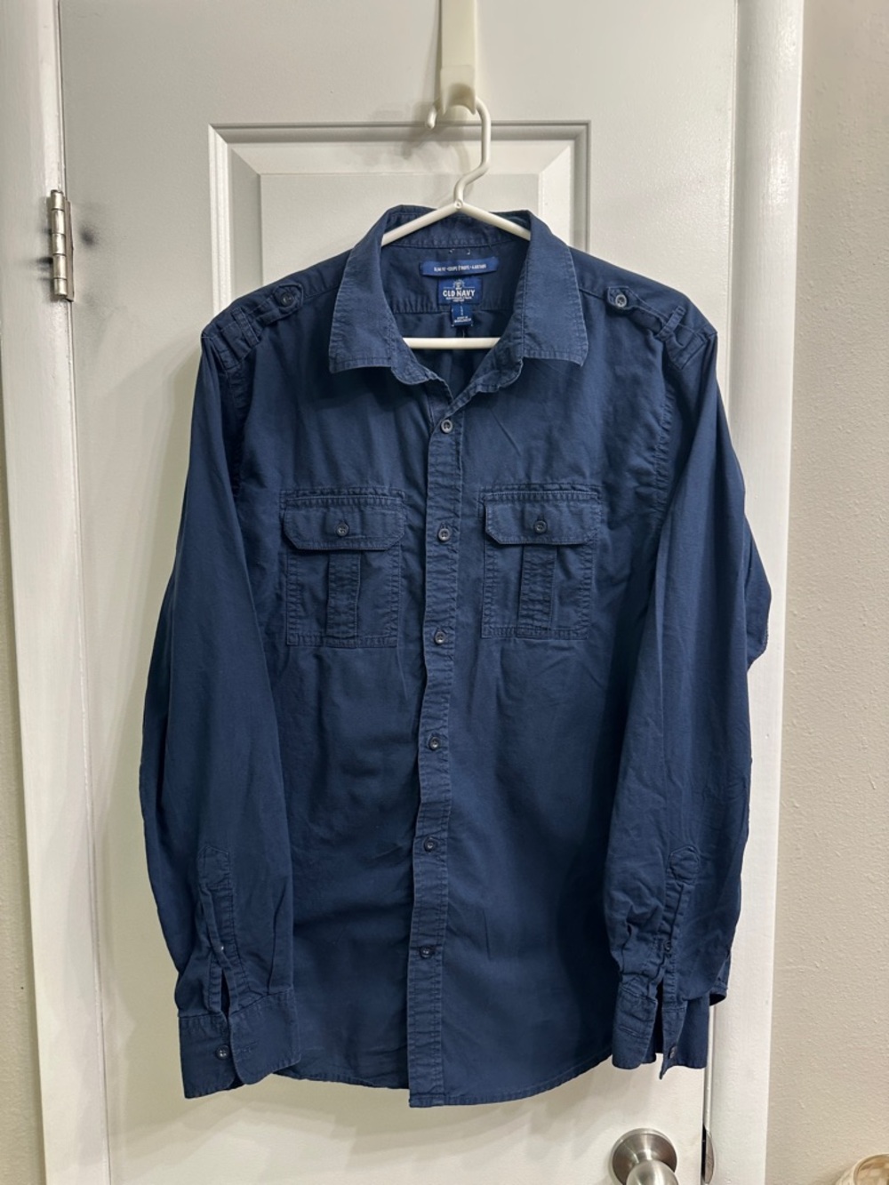Vintage Old Navy Navy Blue Long Sleeve Button-Down  Shirt Men M